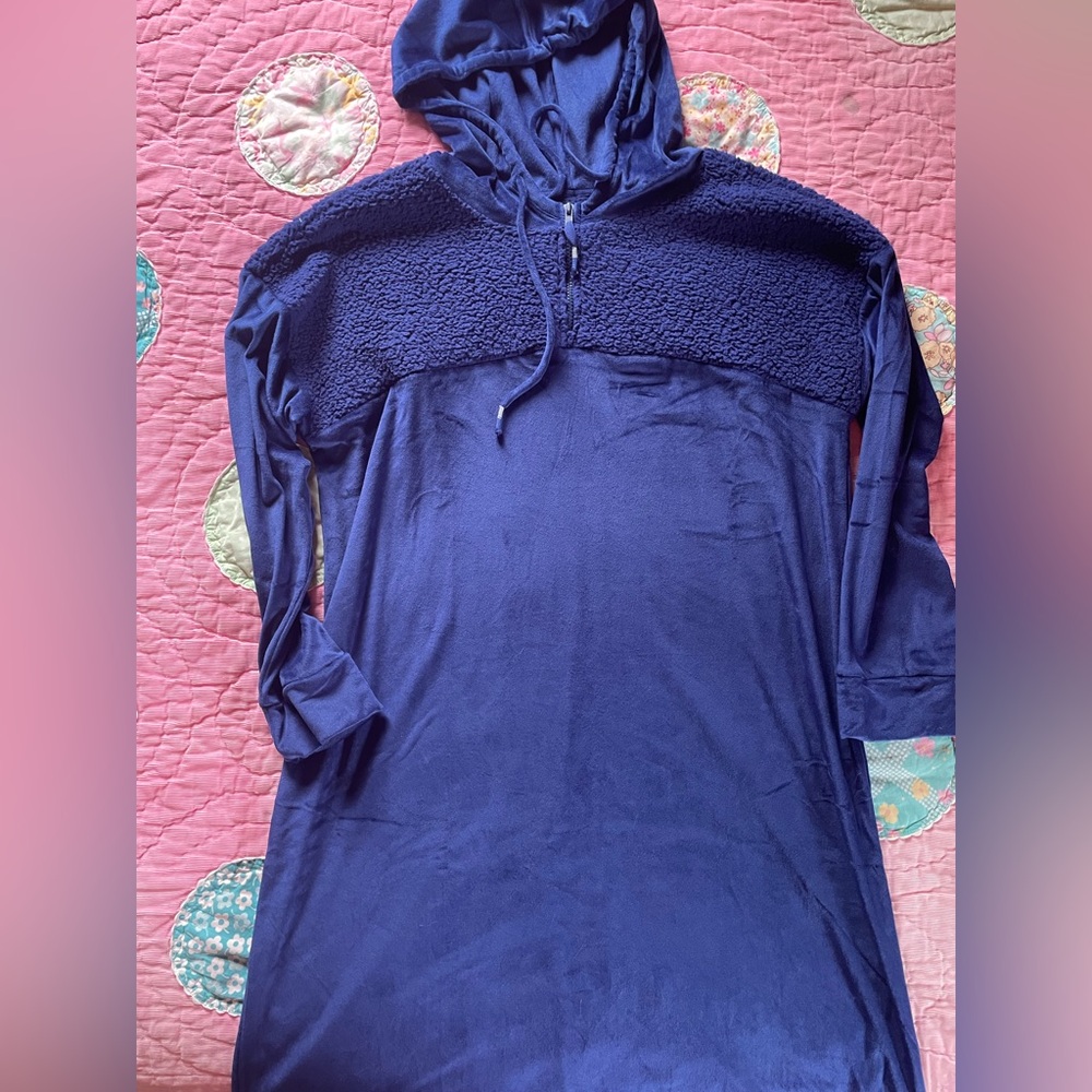 Cuddl Duds Navy Blue Hooded Pajama Dress